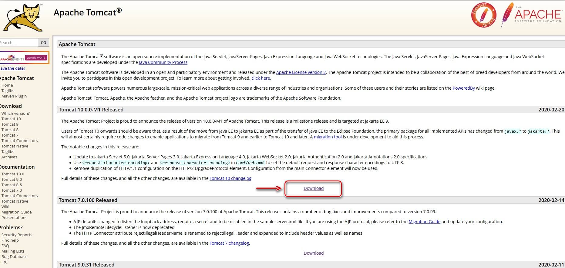 روش دانلود وب سرور Apache Tomcat